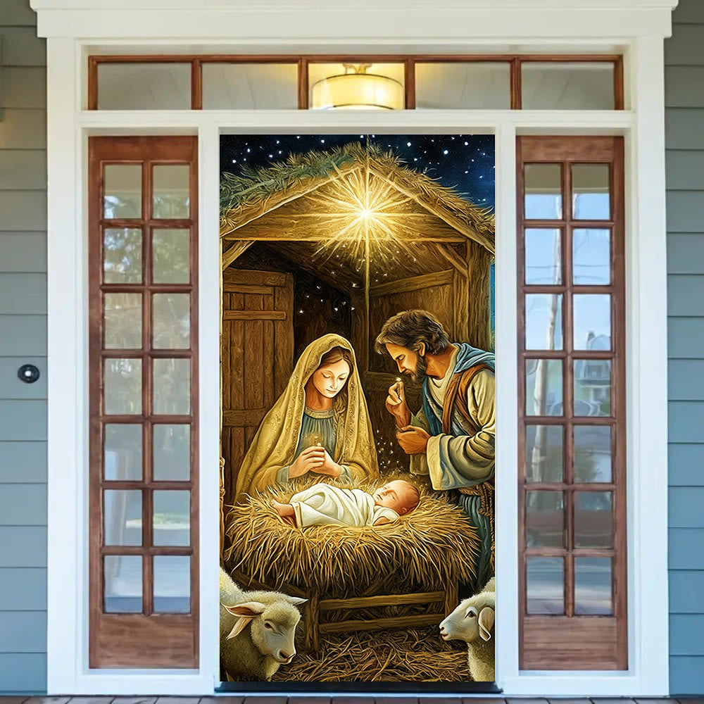 Christianartworkshop Realistic Nativity Door Curtain: Christmas Sacred Scene & Devout Atmosphere - image 1