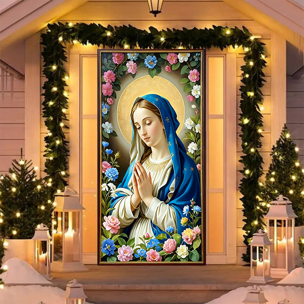 Christianartworkshop Sacred Madonna Floral Door Curtain: Faith Reflection & Artistic Atmosphere - image 3