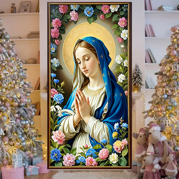 Christianartworkshop Sacred Madonna Floral Door Curtain: Faith Reflection & Artistic Atmosphere - 36''*80''/91cm*203cm - image 0