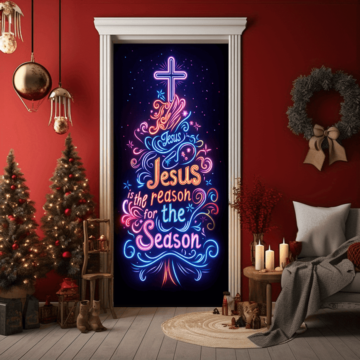 Christianartworkshop Jesus Reason Neon Door Curtain: Faithful Companion & Daily Festive Vibe - 36''*80''/91cm*203cm - image 0