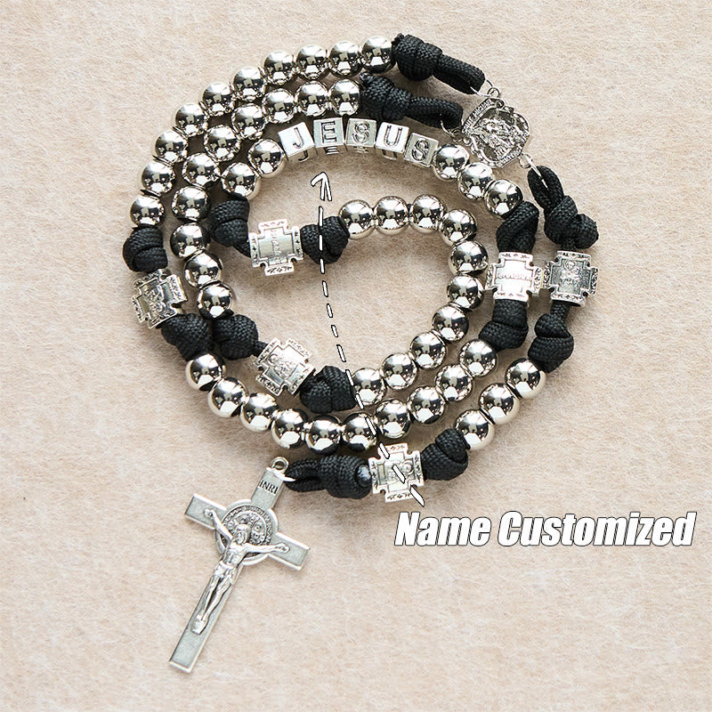 Christianartworkshop Battle Prayer Custom Rosary in Silver-Toned Beads & Personalized JESUS Letter - Name Customized(All in capitals) - image 2