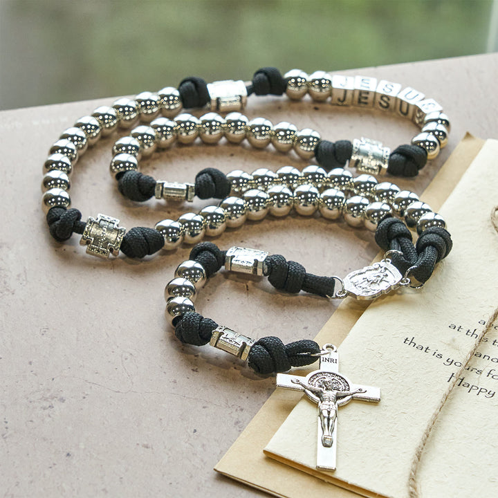 Christianartworkshop Battle Prayer Custom Rosary in Silver-Toned Beads & Personalized JESUS Letter - image 1