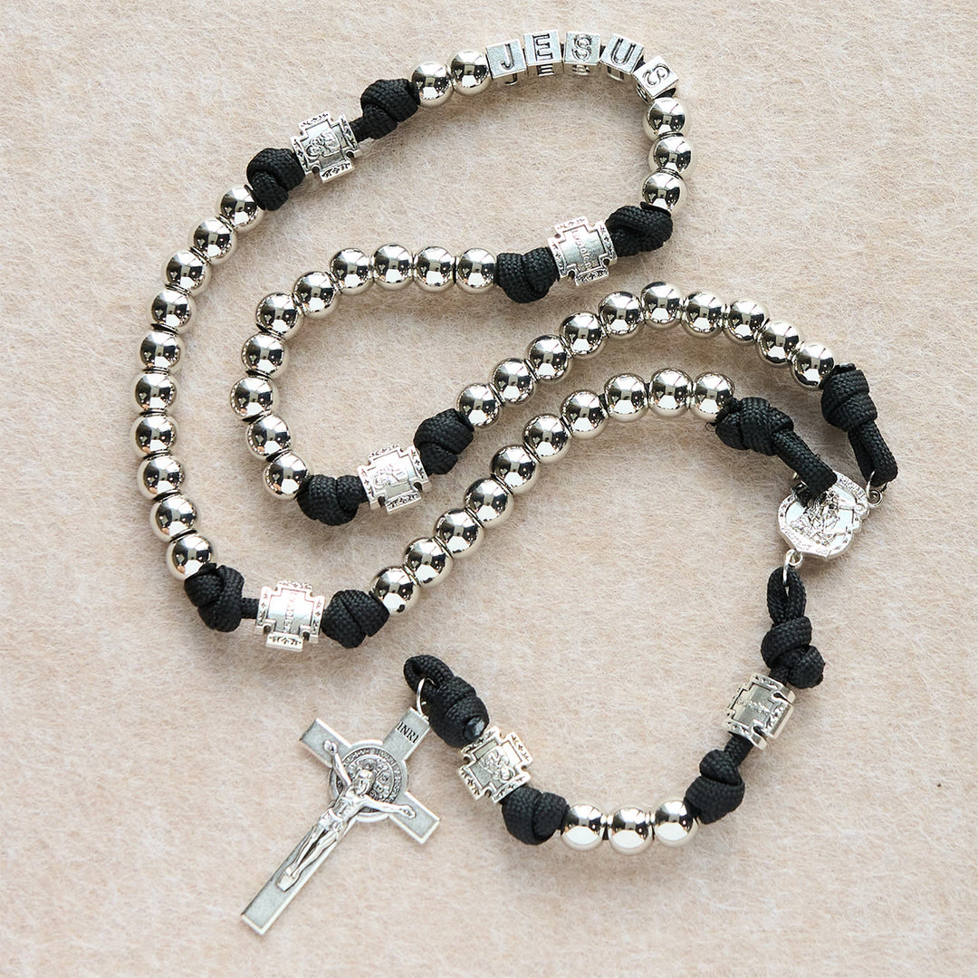 Christianartworkshop Battle Prayer Custom Rosary in Silver-Toned Beads & Personalized JESUS Letter - JESUS (No Custom) - image 0