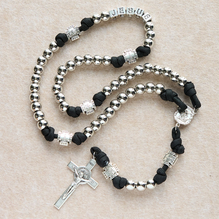 Christianartworkshop Battle Prayer Custom Rosary in Silver-Toned Beads & Personalized JESUS Letter - JESUS (No Custom) - image 0