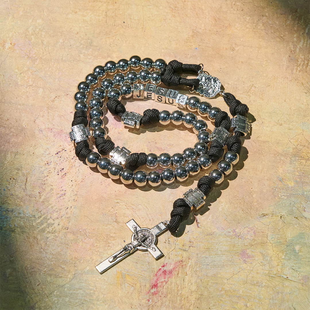 Christianartworkshop Battle Prayer Custom Rosary in Silver-Toned Beads & Personalized JESUS Letter - image 4
