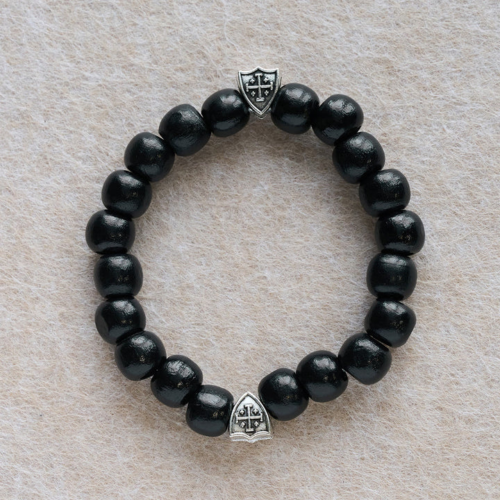 Christianartworkshop Black Wooden Prayer Handmade Bracelet with Dual Jerusalem Cross Shields - image 3