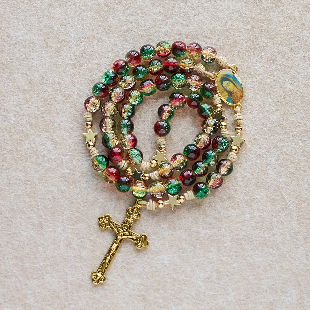 Christianartworkshop Christmas Glass Bead Rosary: Our Lady of Guadalupe Medal & Golden Crucifix - image 7