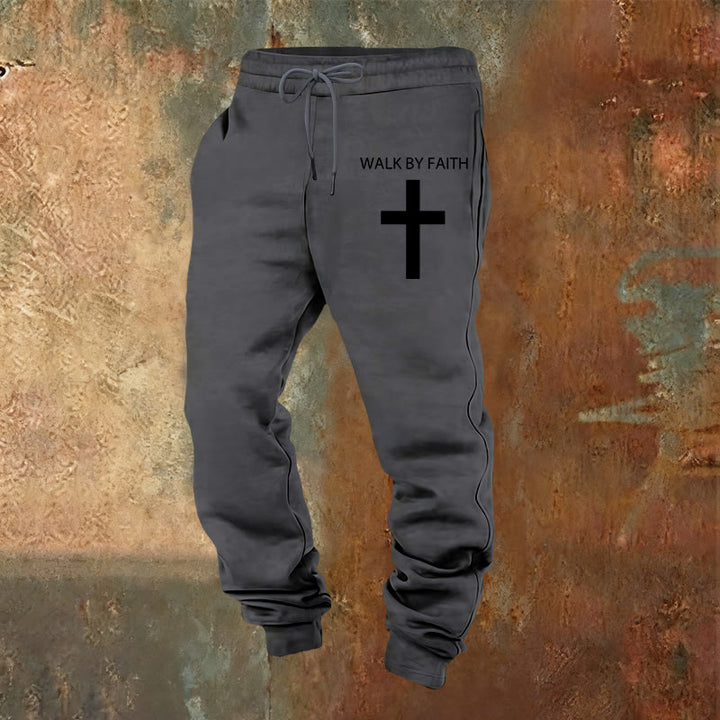 Christianartworkshop Revival Streetwear Walk by Faith Sweatpants: Cross on Side-Leg - Warm Grey - 2XL - image 12