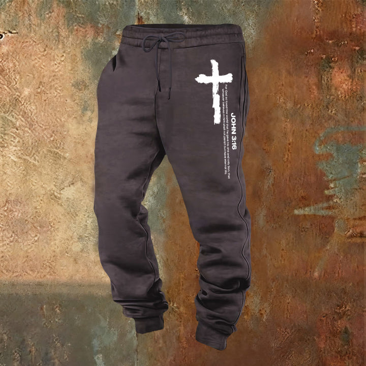 Christianartworkshop John 3:16 Statement Brush Cross Scripture Sweatpants: Walk the Gospel - Dark Grey - 2XL - image 21