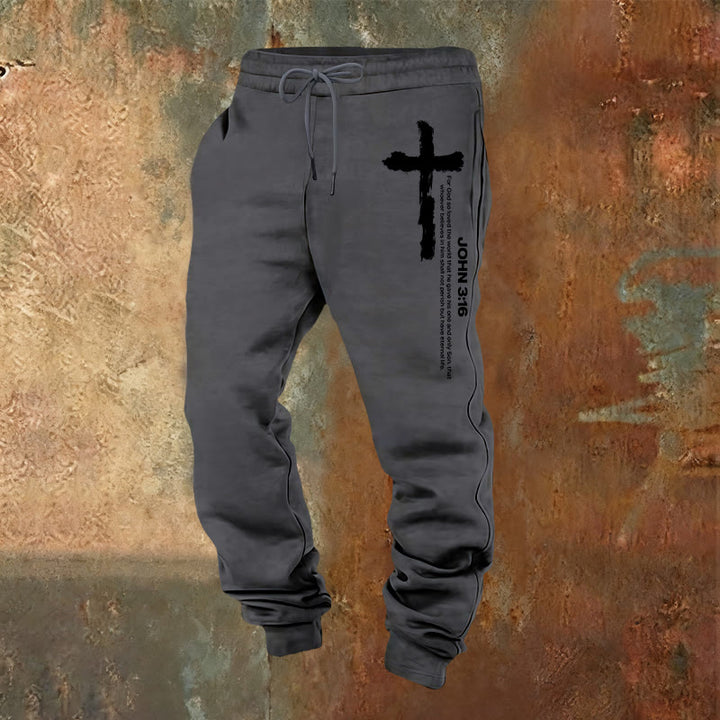 Christianartworkshop John 3:16 Statement Brush Cross Scripture Sweatpants: Walk the Gospel - Warm Grey - 2XL - image 13