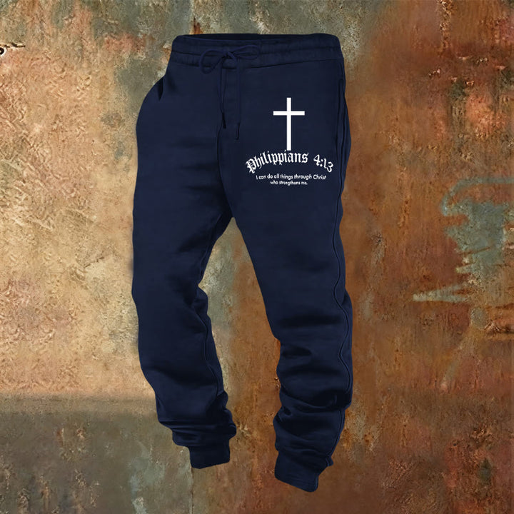 Christianartworkshop Philippians 4:13 Scripture Sweatpants: All Things Through Christ - Navy Blue - 2XL - image 8