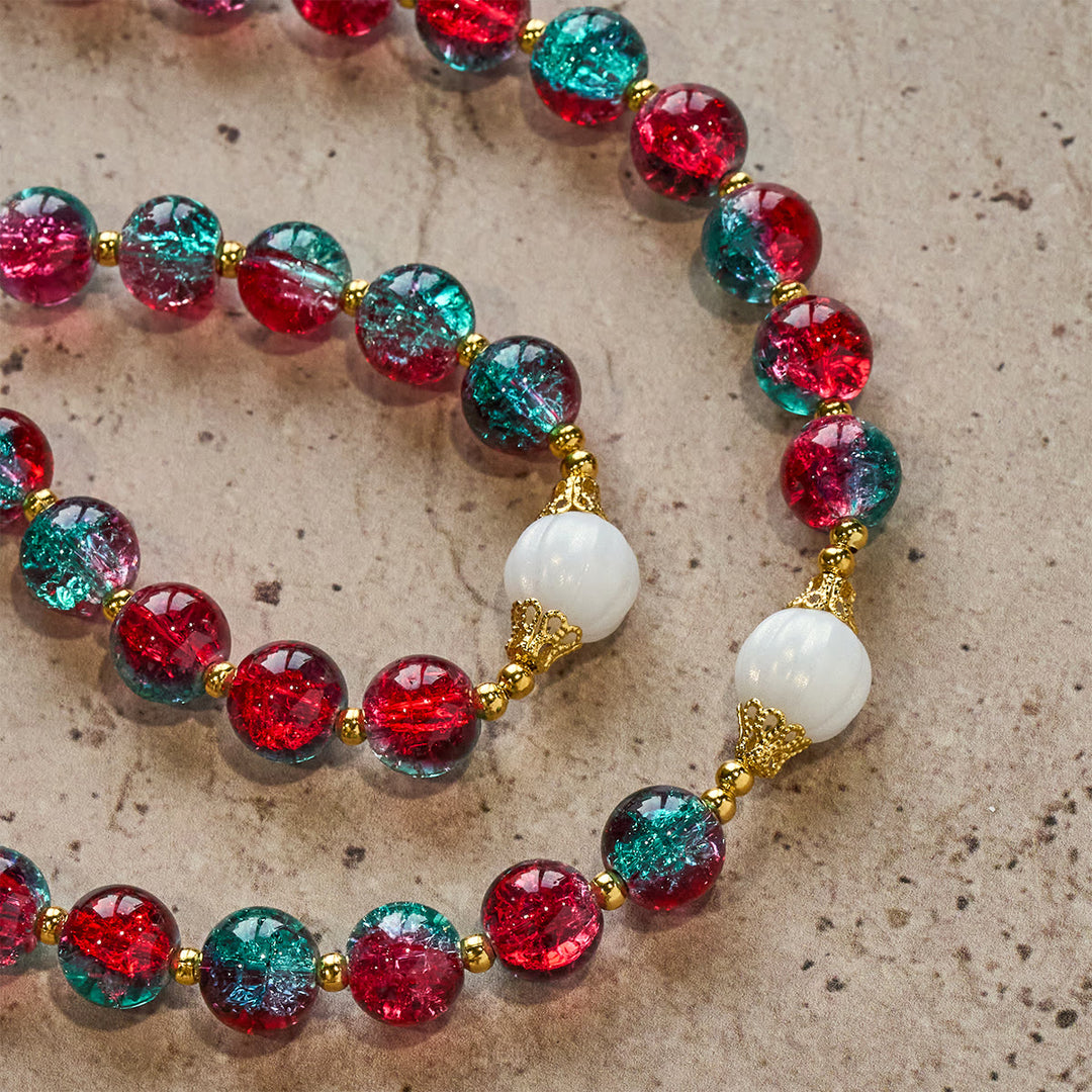 Christianartworkshop Christmas Red-Blue Glass Bead Rosary: Our Lady Medal & Ornate Cross - image 10