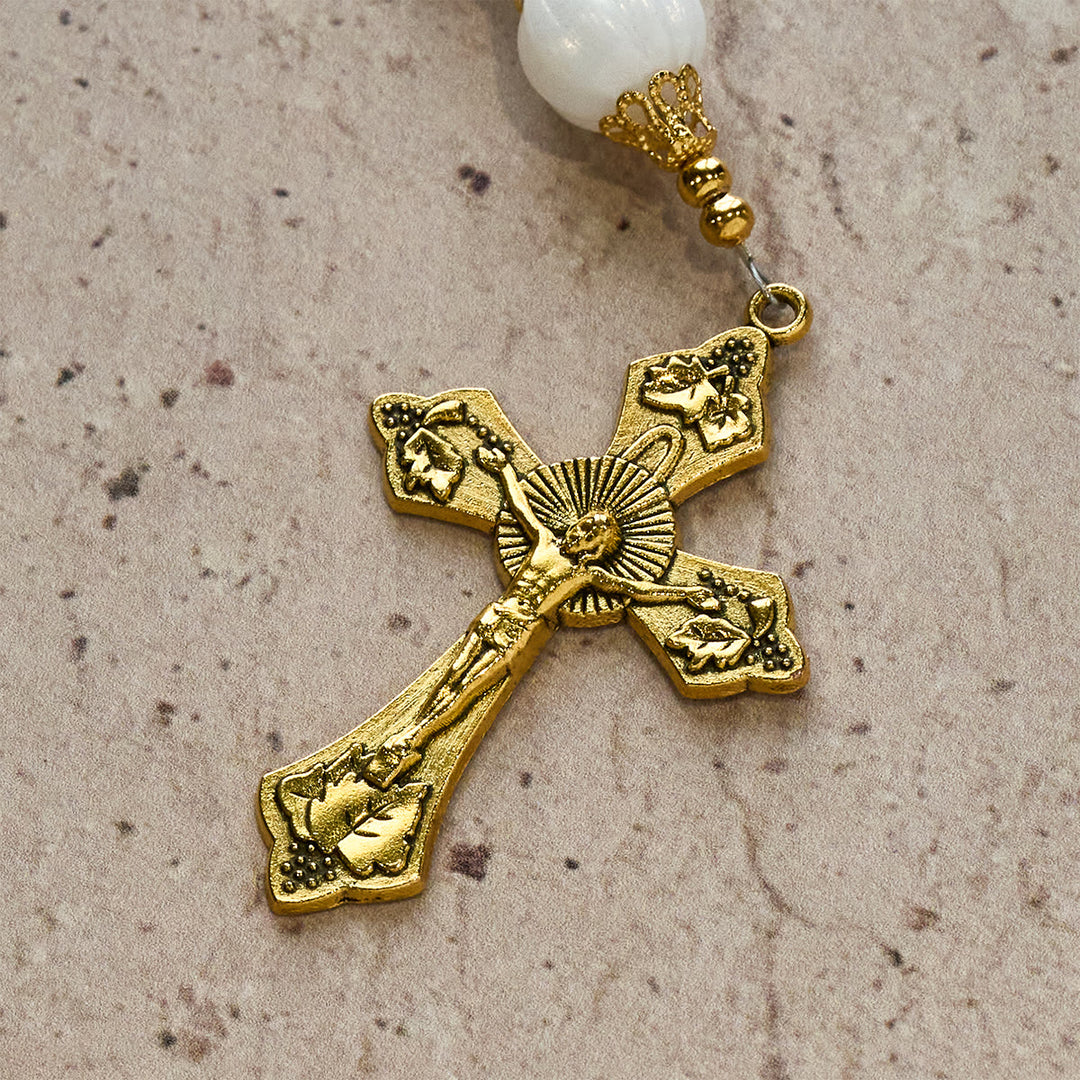 Christianartworkshop Christmas Gift: Christmas Red-Blue Glass Bead Rosary: Our Lady Medal & Ornate Cross - image 15