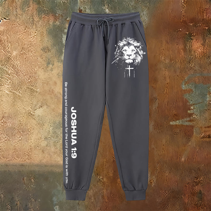 Christianartworkshop Lion of Judah Sweatpants: Joshua 1:9 Verse in Charcoal - image 2