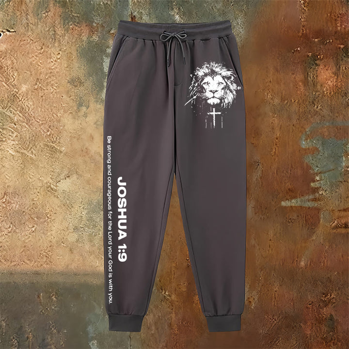 Christianartworkshop Lion of Judah Sweatpants: Joshua 1:9 Verse in Charcoal - image 22