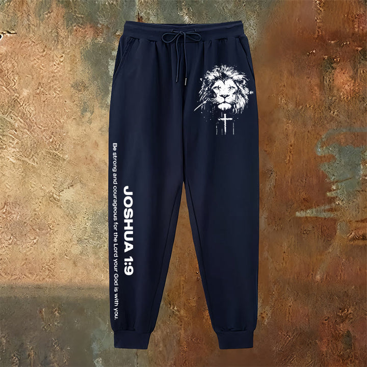 Christianartworkshop Lion of Judah Sweatpants: Joshua 1:9 Verse in Charcoal - image 10