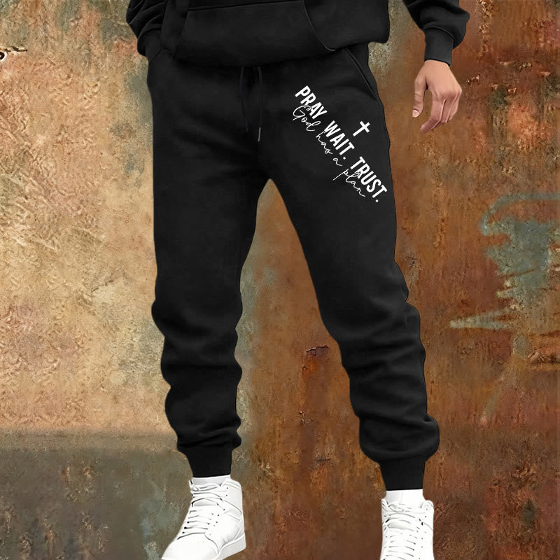 Christianartworkshop Pray Wait Trust Statement Sweatpants: Side-Hip Faith Mantra - image 1