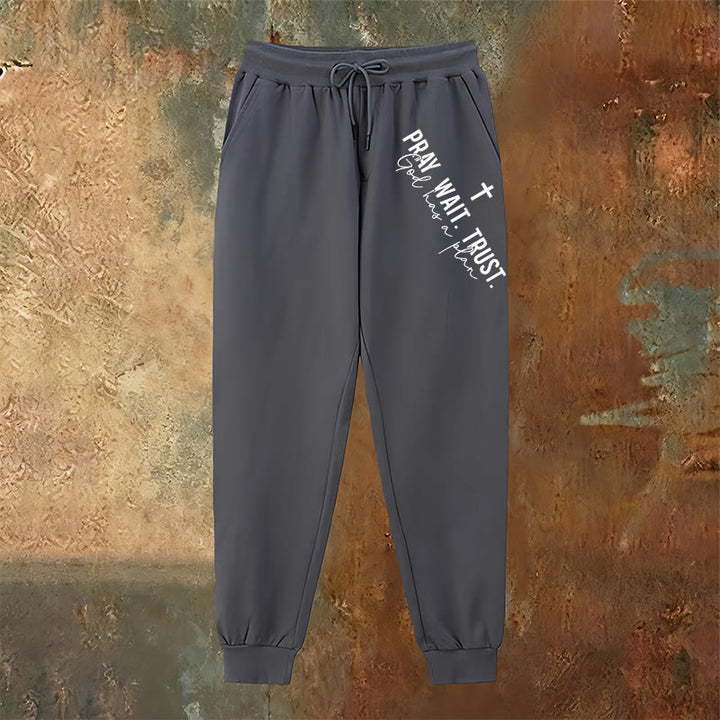 Christianartworkshop Pray Wait Trust Statement Sweatpants: Side-Hip Faith Mantra - image 15