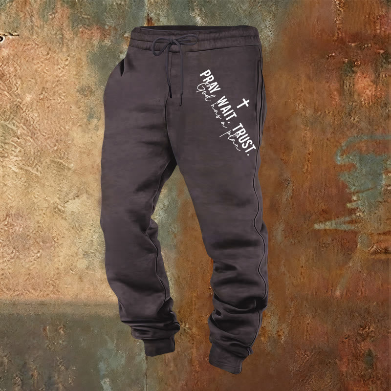 Christianartworkshop Pray Wait Trust Statement Sweatpants: Side-Hip Faith Mantra - Dark Grey - 2XL - image 21