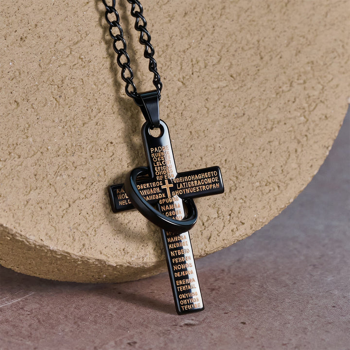 Christianartworkshop Lord's Prayer with Interlocking Ring Cross Pendant Necklace: Bold Style Sacred Meaning - Black - image 6