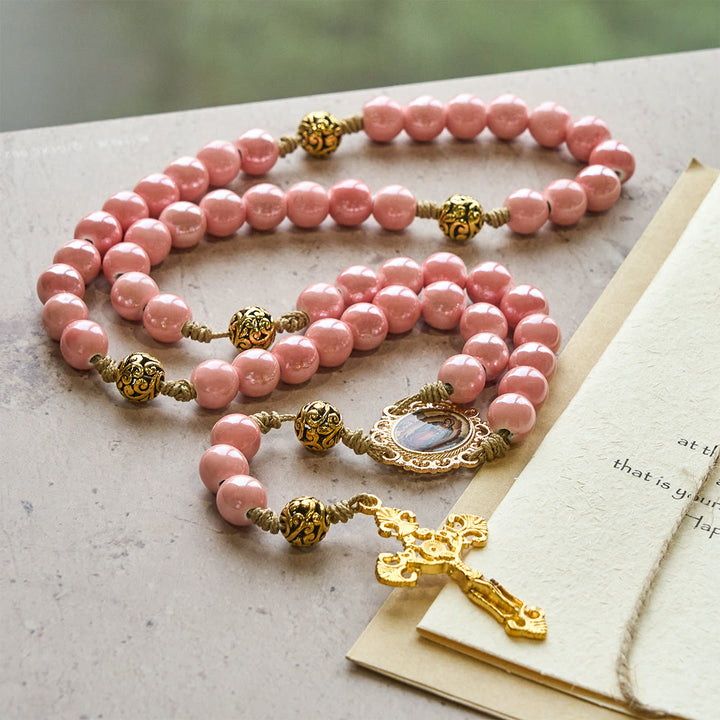 Christianartworkshop Mary's Light Pink Ceramic Rosary: Celebrate Christmas with Grace and Hope - image 5