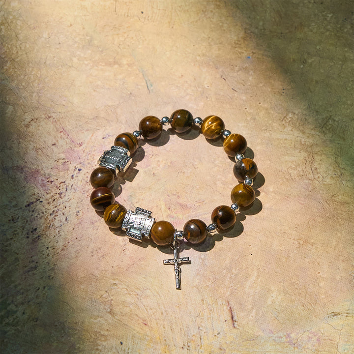 Christianartworkshop Courage in Christ Tiger Eye Stone Bracelet with Cross Charm: Pray without Fear - image 6