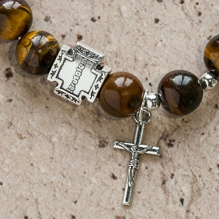 Christianartworkshop Courage in Christ Tiger Eye Stone Bracelet with Cross Charm: Pray without Fear - image 3