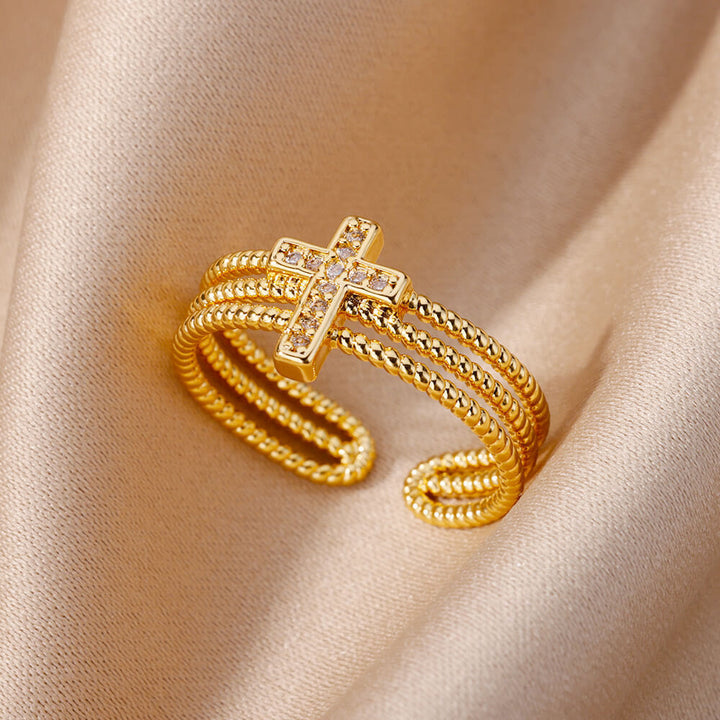Christianartworkshop Sparkling Cross Ring: Zircon - Studded Design for Faith - Driven Gifting - Golden - image 0