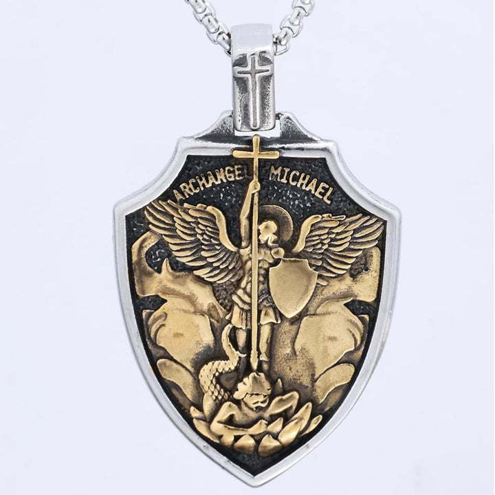 Christianartworkshop Archangel Michael Shield Pendant Necklace: Faith & Protection for Daily Wear - Silver&Golden - image 2
