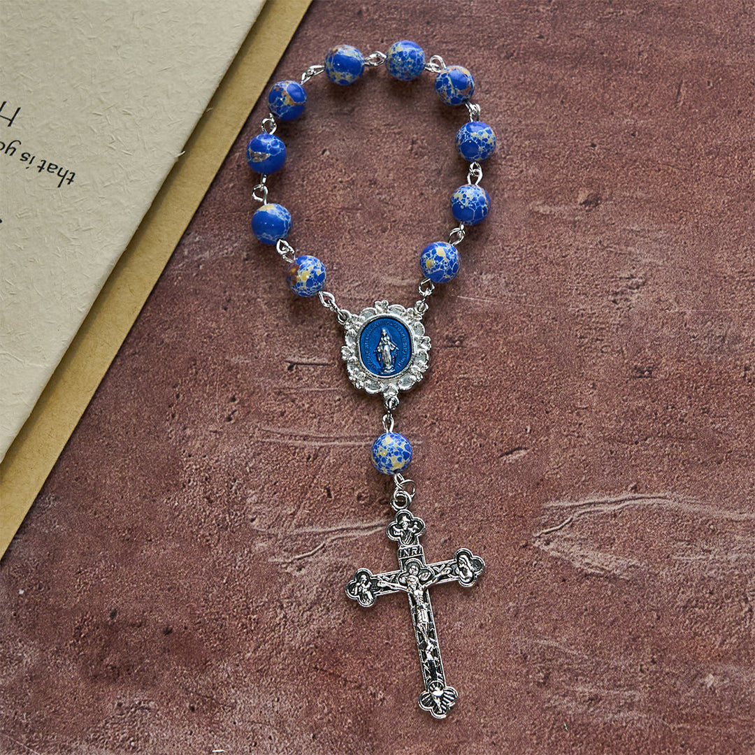 Christianartworkshop Royal Blue-Tone Stone Beads One Decade Rosary, Bracelet: Grace Guided by Mary's Hand - image 6