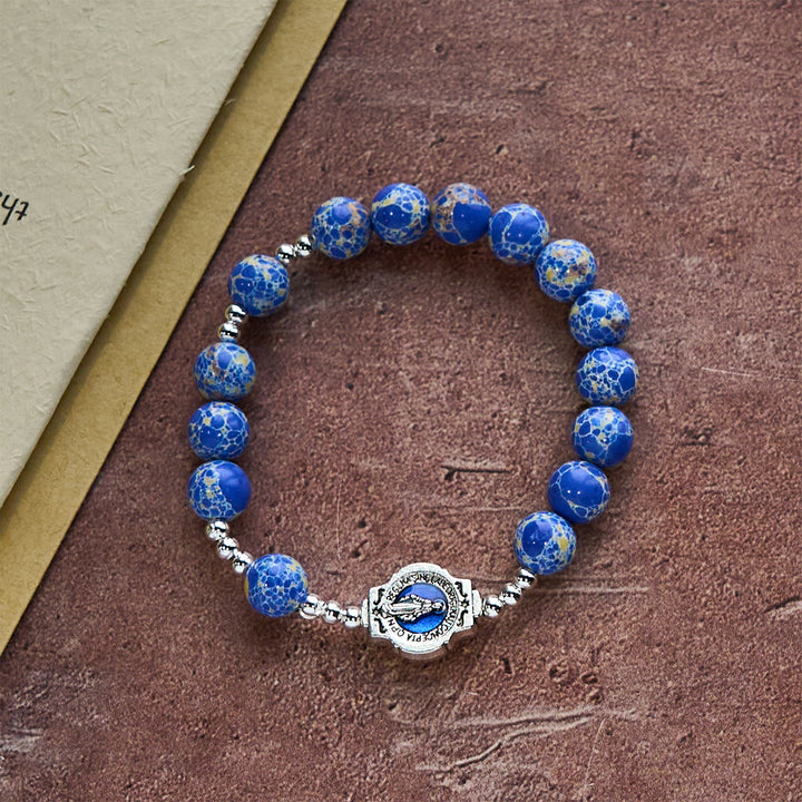 Christianartworkshop Royal Blue-Tone Stone Beads One Decade Rosary, Bracelet: Grace Guided by Mary's Hand - image 11