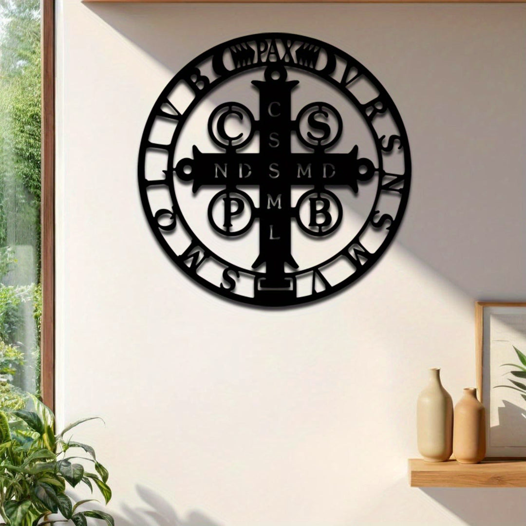 Christianartworkshop Artistic St. Benedict Cross Metal Wall Decor: Stylish Faith for Home Walls - Black - 19.68"*19.68"*0.05 "/50*50*0.12cm - image 0