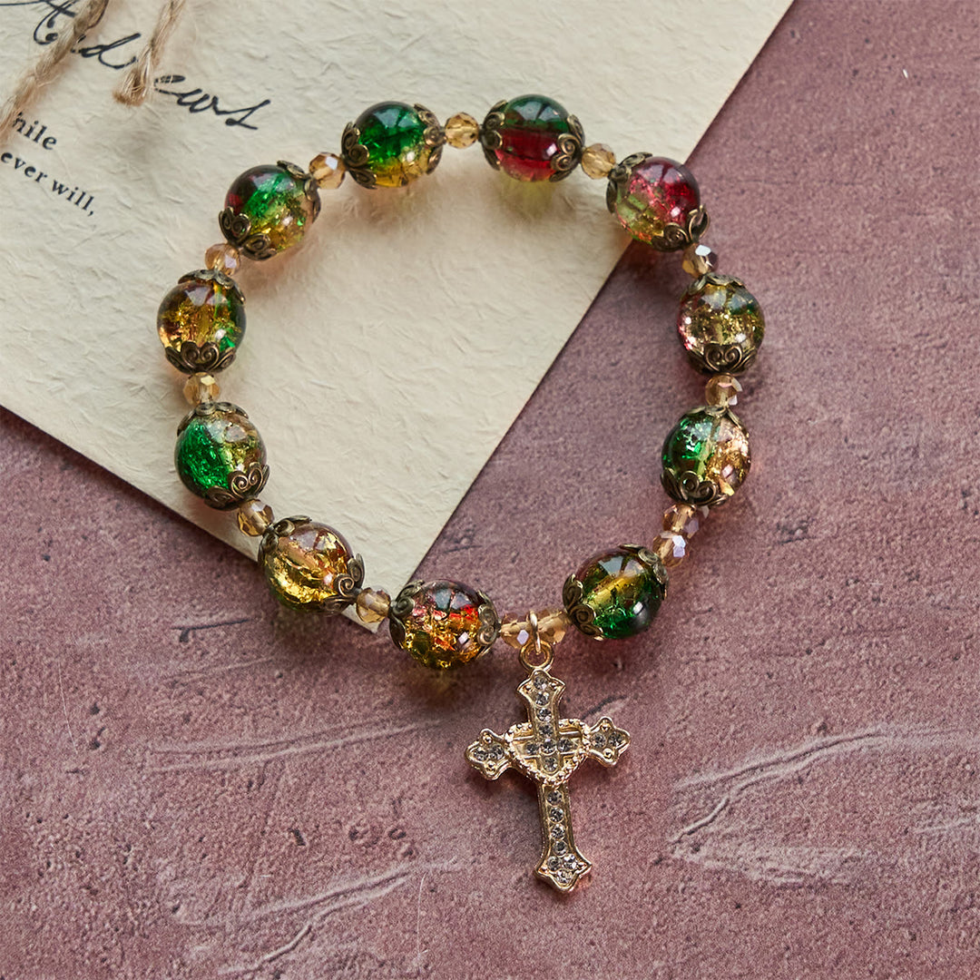 Christianartworkshop Christmas Glory Red-Green-Gold Glass Bead Bracelet: Faith That Shines - image 5