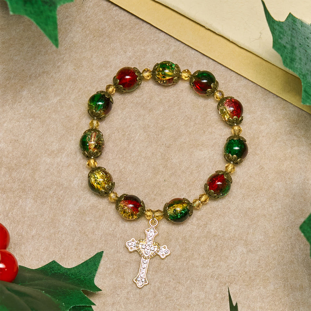 Christianartworkshop Christmas Glory Red-Green-Gold Glass Bead Bracelet: Faith That Shines - Wrist Circumference: 5.51"-6.69"/14-17cm - image 0