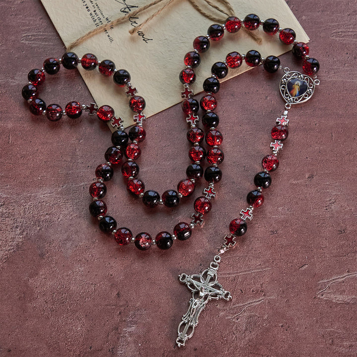 Christianartworkshop Divine Mercy Rosary in Black and Red Glass Beads Symbolizing Christ's Passion - image 5