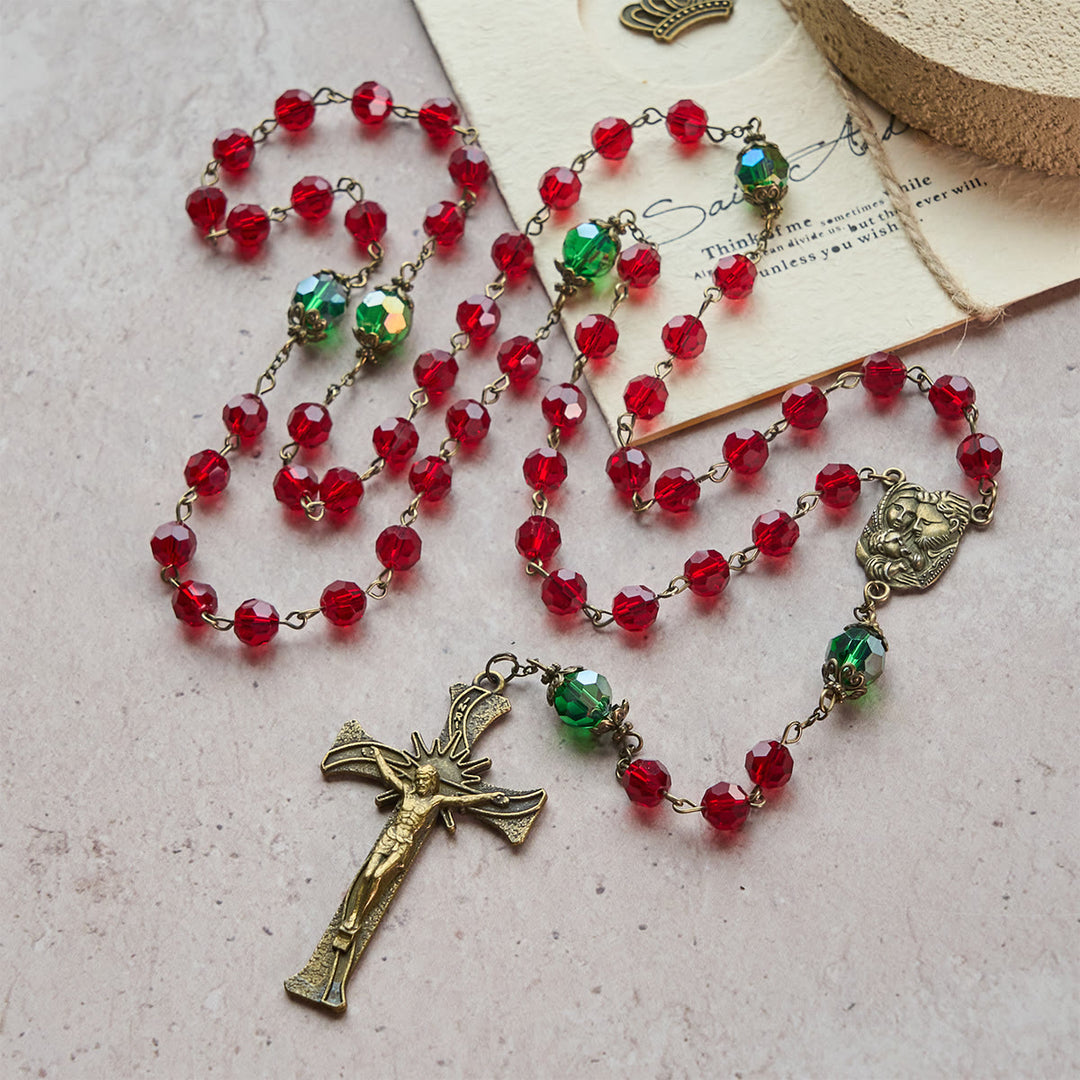 Christianartworkshop Nativity Faith Red and Green Beads Rosary: Guided by the Holy Family - image 3