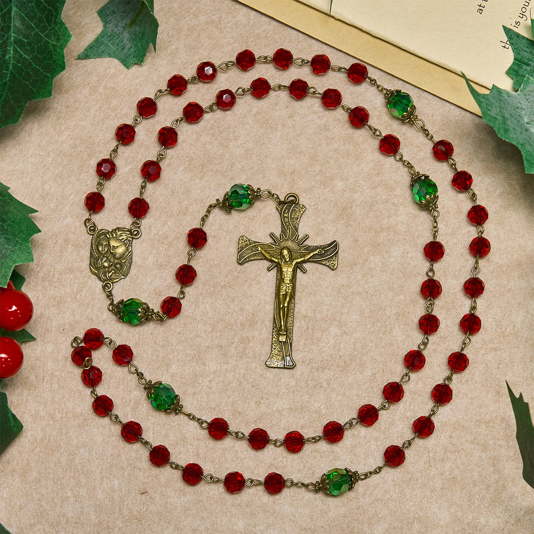 Christianartworkshop Nativity Faith Red and Green Beads Rosary: Guided by the Holy Family - Christmas Rosary - image 0