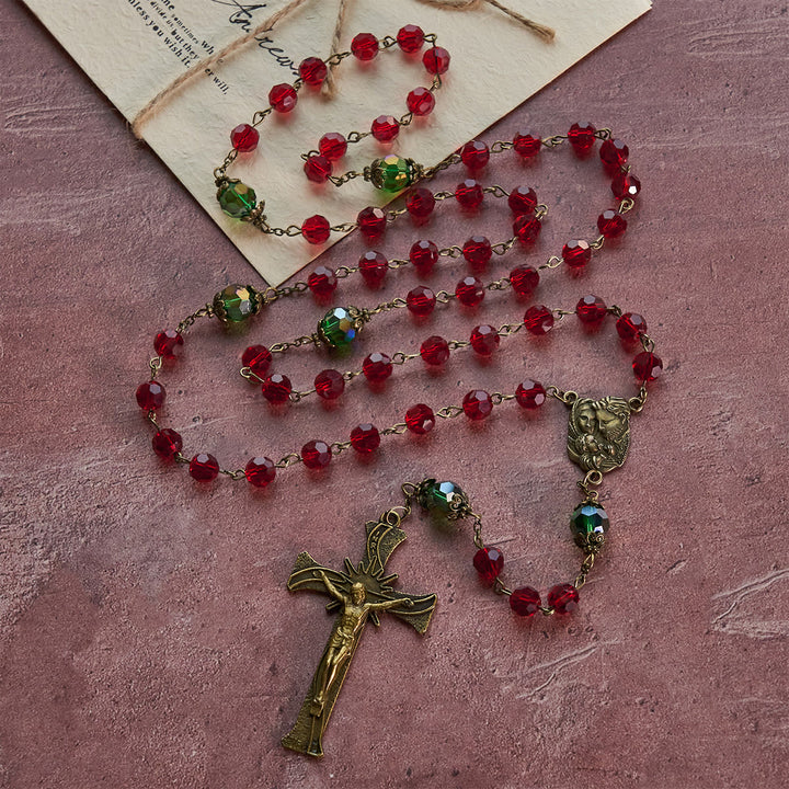 Christianartworkshop Nativity Faith Red and Green Beads Rosary: Guided by the Holy Family - image 6
