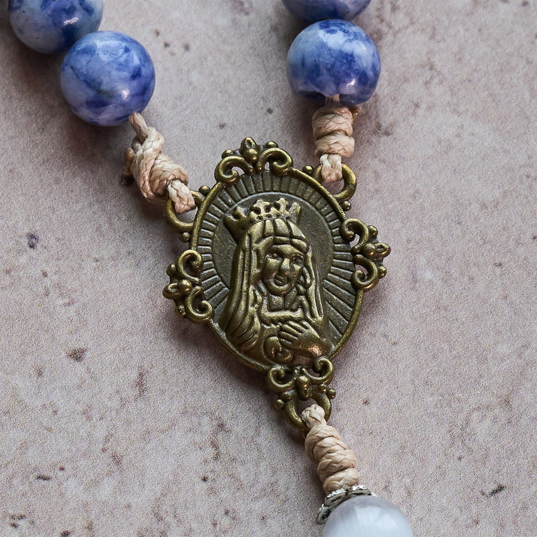 Christianartworkshop Immaculate Heart of Mary & Crucifix of 8 mm Round Blue Stone Nylon Cord Rosary - image 11