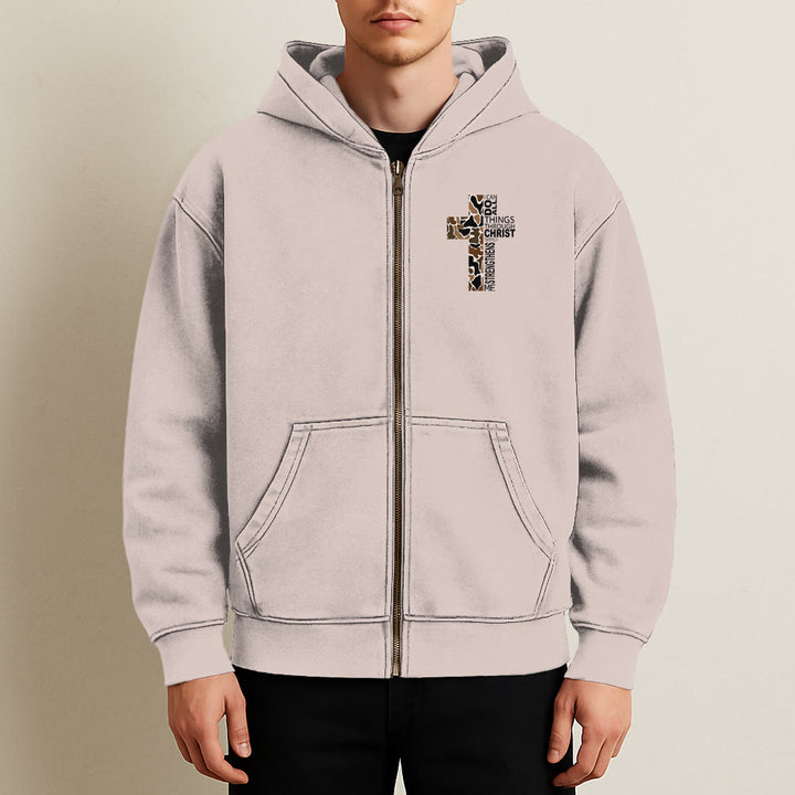 Christianartworkshop Cross Motif Hooded Jacket: All Things Through Christ for Church & Daily - image 12