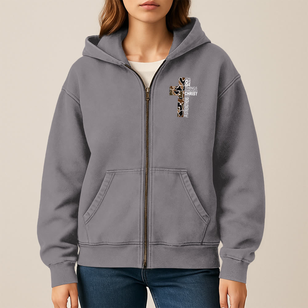 Christianartworkshop Cross Motif Hooded Jacket: All Things Through Christ for Church & Daily - image 5