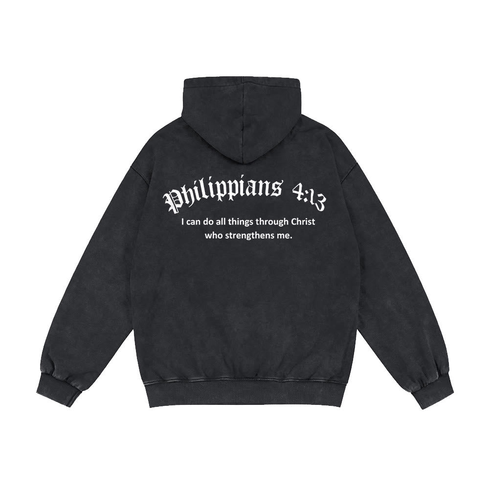 Christianartworkshop Philippians 4:13 Hooded Jacket: Faith Gift with Strength Message - Black - 2XL - image 0