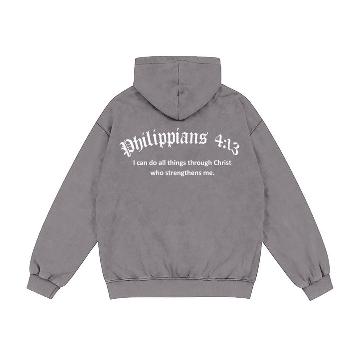 Christianartworkshop Philippians 4:13 Hooded Jacket: Faith Gift with Strength Message - Grey - 2XL - image 13