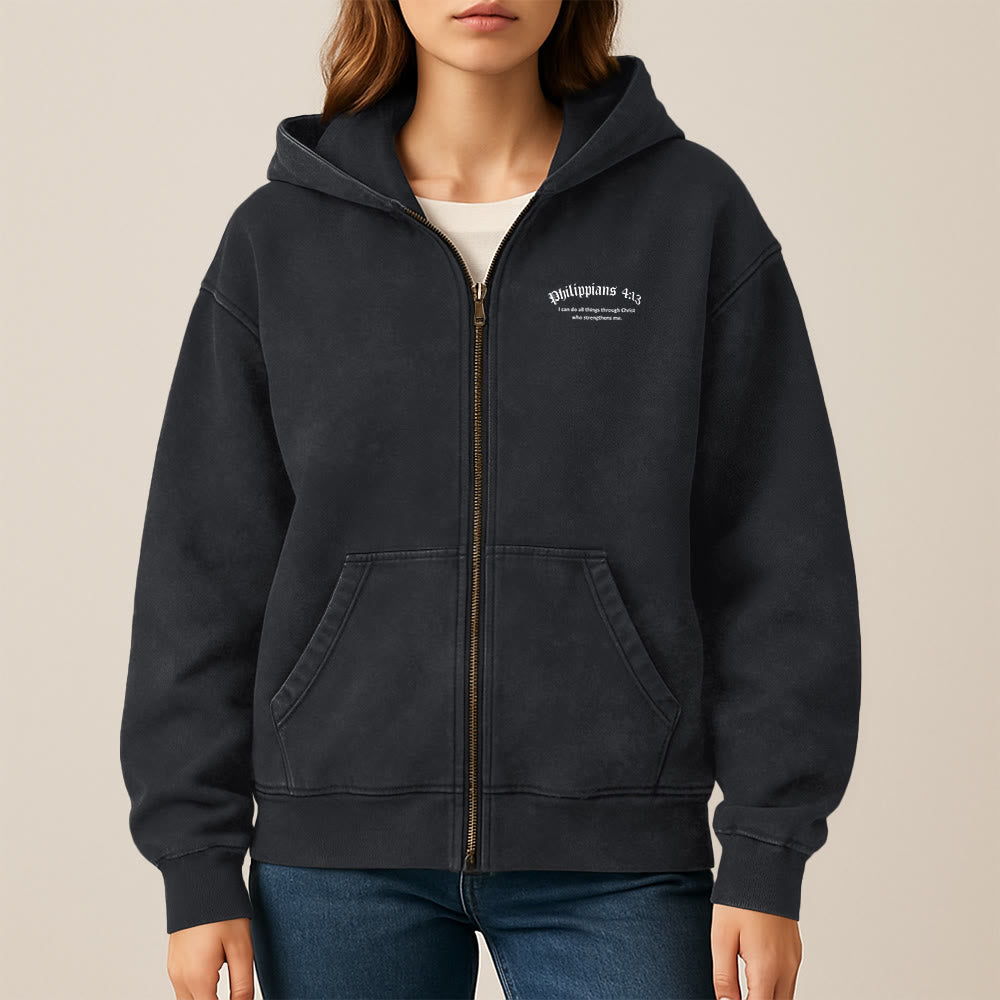 Christianartworkshop Philippians 4:13 Hooded Jacket: Faith Gift with Strength Message - image 2