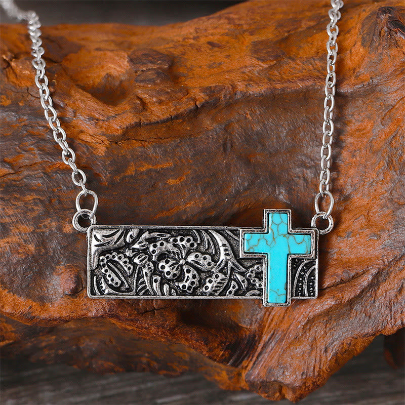 Christianartworkshop Turquoise Cross Bar Pendant Necklace: Western Faith & Artistic Devotion - image 1