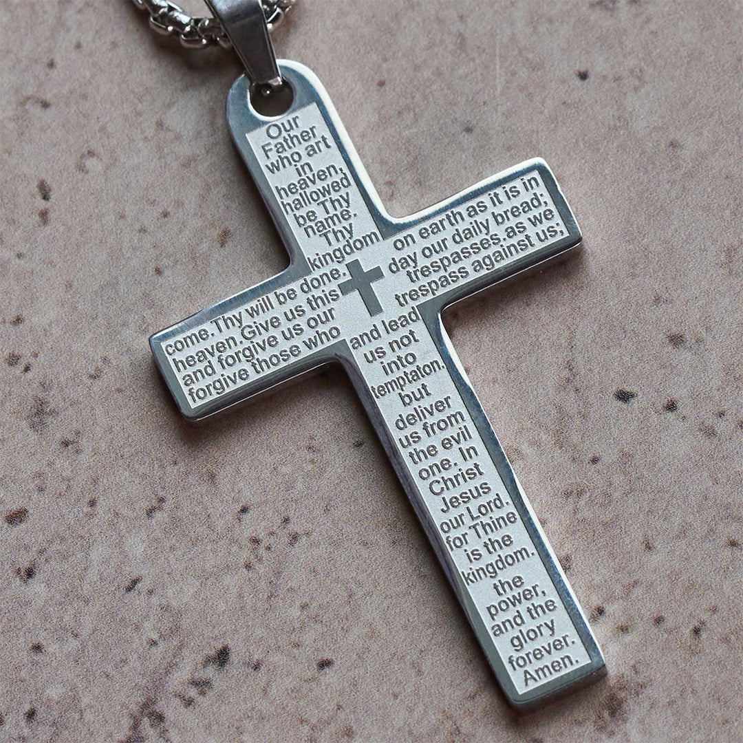 Christianartworkshop Stainless Steel Lord's Prayer Pendant Cross Necklace - image 8