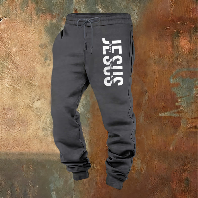Christianartworkshop Layered Jesus Script Sweatpants: Daily Wear with Devotional Identity - Warm Grey - 2XL - image 21