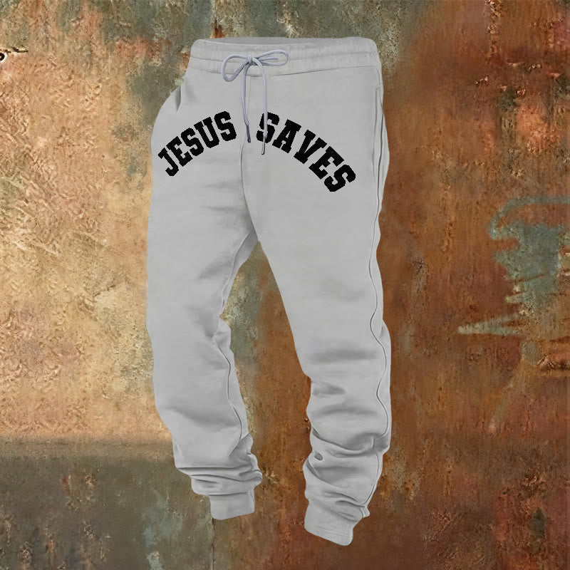 Christianartworkshop Jesus Saves Sweatpants: Daily Reminder of Divine Redemption - Light Grey - 2XL - image 16