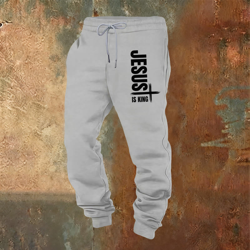 Christianartworkshop Jesus Is King Sweatpants: Daily Wear with Royal Faith - Light Grey - 2XL - image 4