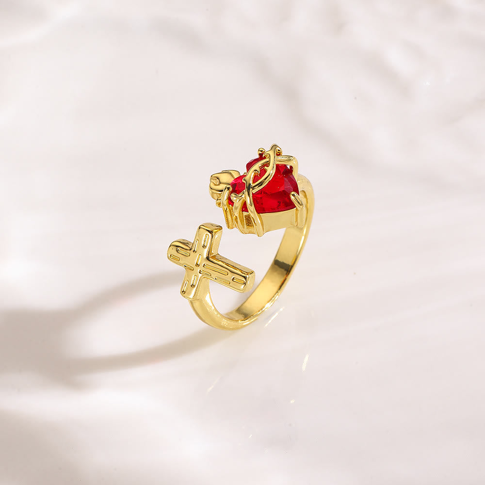 Christianartworkshop Sacred Heart & Cross Ring: Faithful Devotion & Elegant Symbolism for Daily Wear - Adjustable(Suitable for US sizes 6-9) - image 0